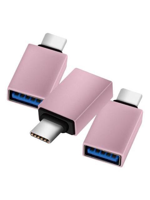 3 PIEZAS ADAPTADOR OTG USB HEMBRA A TIPO C MACHO CONVERTIDOR COLOR ROSA