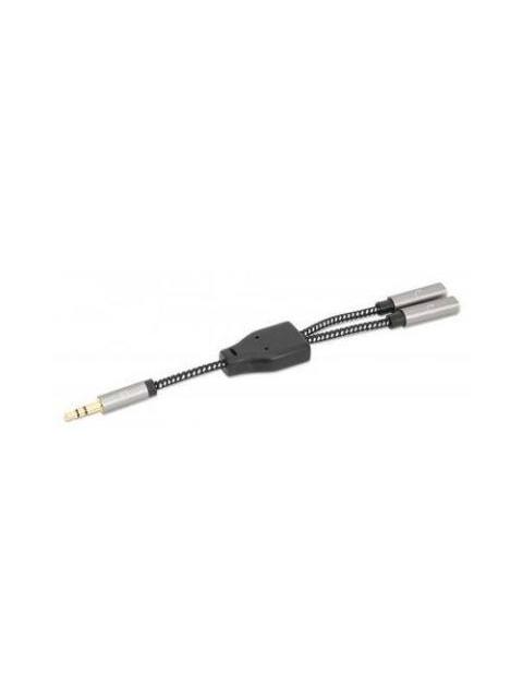 ADAPTADOR DE AUDIO MANHATTAN 3.5MM MACHO - 3.5MM HEMBRA DOBLE ENTRADA 15CM NEGRO - PLATA 356114