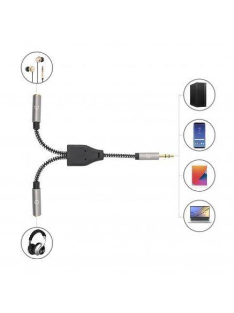 ADAPTADOR DE AUDIO MANHATTAN 3.5MM MACHO - 3.5MM HEMBRA DOBLE ENTRADA 15CM NEGRO - PLATA 356114
