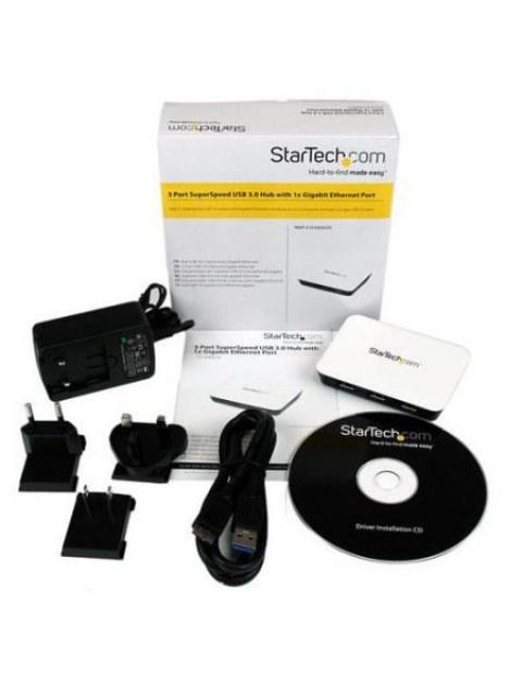STARTECH  ADAPTADOR DE RED NIC GIGABIT ETHERNET EXTERNO USB 3.0 CON HUB CONCENTRADOR 3 PUERTOS CON ALIMENTACION