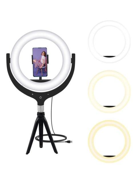 ARO DE LUZ LED TOUCH DE 26CM SOPORTE PARA CELULAR FOTO VIDEO NEGRO