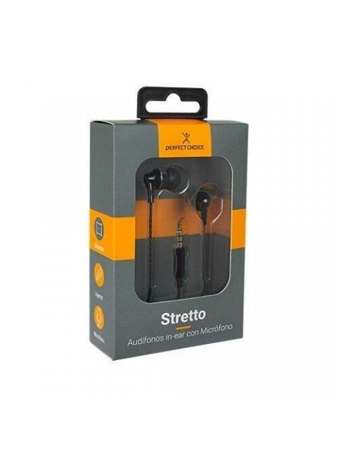 PERFECT CHOICE AUDIFONOS INTRAURICULARES CON MICROFONO STRETTO ALAMBRICO 1.2 METROS 3.5MM NEGRO