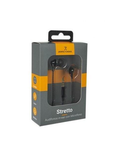 PERFECT CHOICE AUDIFONOS INTRAURICULARES CON MICROFONO STRETTO ALAMBRICO 1.2 METROS 3.5MM NEGRO