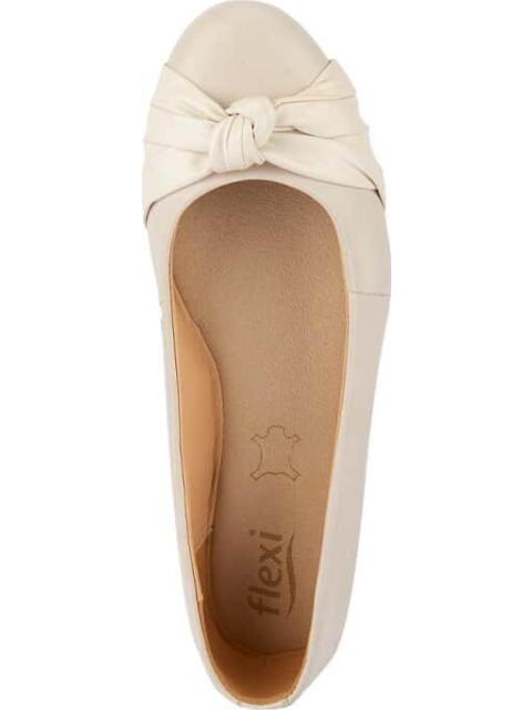 BALLERINA DE PIEL CON MOÑO BEIGE/HUESO FLEXI