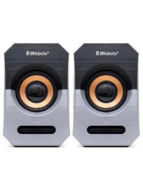 BROBOTIX BOCINAS PORTATILES 963913 ALAMBRICO 2.0 CANALES 5W RMS USB-3.5MM NEGRO-PLATA