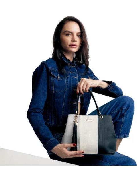 BOLSA SATCHEL CON BLOQUES DE COLOR NEGRO VI LINE