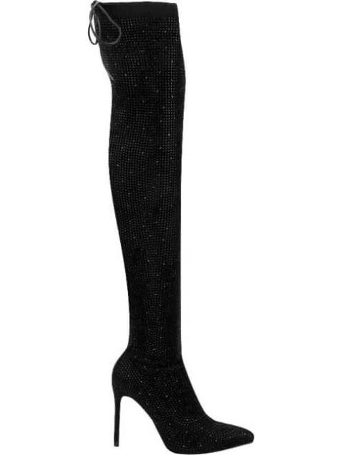 BOTA EXTRA LARGA ANTE STRETCH PIEDRAS TACON DELGADO NEGRO THALIA SODI