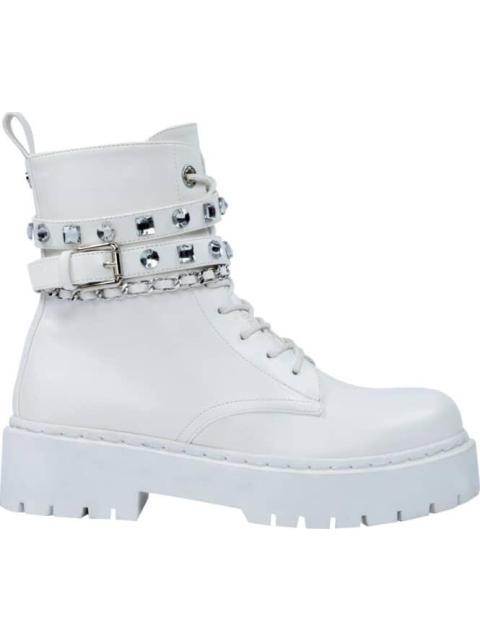 BOTA MILITAR CADENA Y PEDRERIA BLANCO BELINDA PEREGRIN