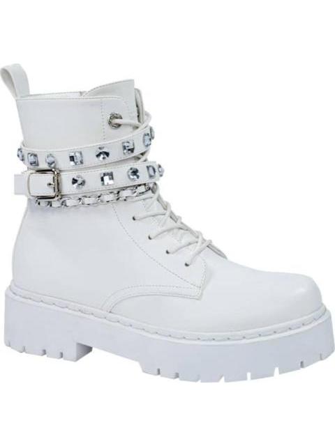 BOTA MILITAR CADENA Y PEDRERIA BLANCO BELINDA PEREGRIN