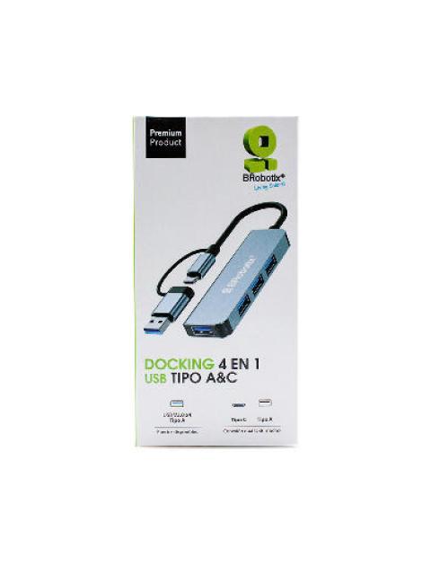 BROBOTIX DOCKING STATION 4 EN 1 USB 3.0-USB-C 4X USB 3.0 GRIS
