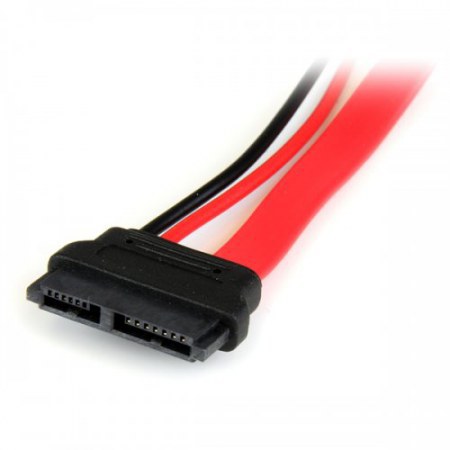 STARTECH  CABLE SLIMLINE SATA 13 PIN MACHO - SATA 7+15 PIN HEMBRA 15CM ROJO