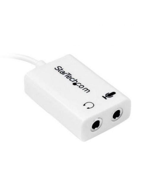 STARTECH  ADAPTADOR DIVISOR 1X 3.5MM MACHO - 2X 3.5MM HEMBRA PARA AUDIFONOS Y MICROFONO BLANCO