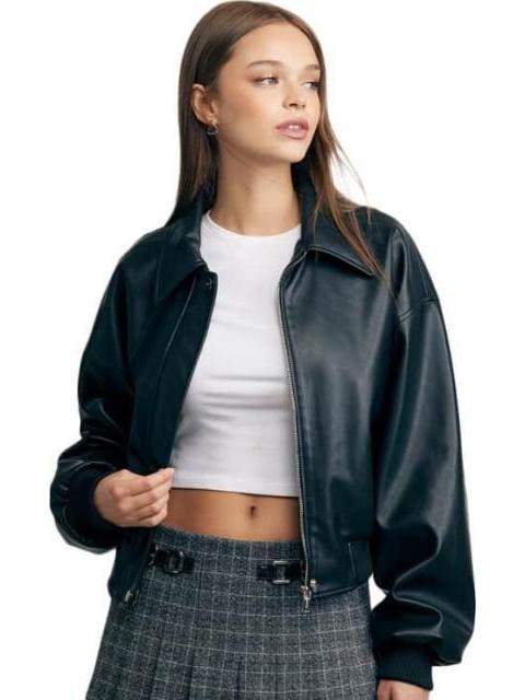 CHAMARRA BOMBER TACTO PIEL NEGRO HOLLY LAND