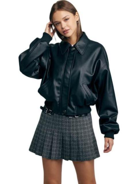 CHAMARRA BOMBER TACTO PIEL NEGRO HOLLY LAND