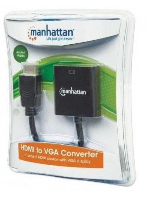 MANHATTAN ADAPTADOR HDMI MACHO - VGA HEMBRA 22CM NEGRO