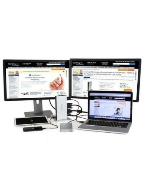 STARTECH  REPLICADOR DE PUERTOS UNIVERSAL USB 3.0 PARA LAPTOP CON DVI DOBLE Y ETHERNET GIGABIT CON ADAPTADORES HDMI VGA