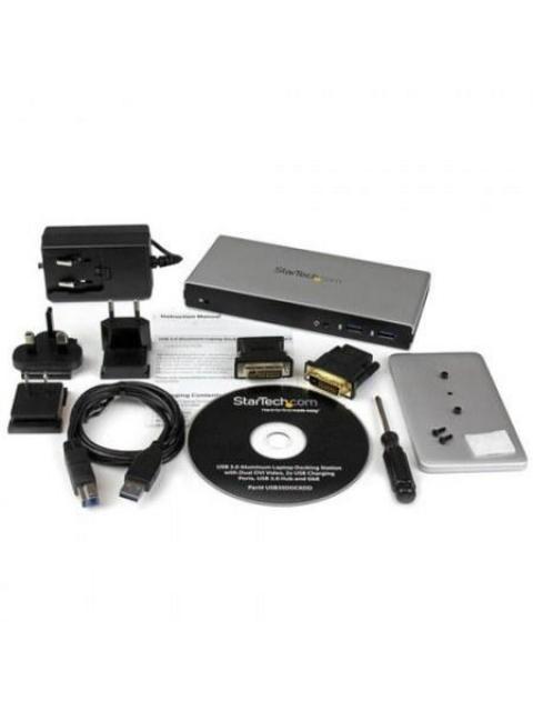 STARTECH  REPLICADOR DE PUERTOS UNIVERSAL USB 3.0 PARA LAPTOP CON DVI DOBLE Y ETHERNET GIGABIT CON ADAPTADORES HDMI VGA