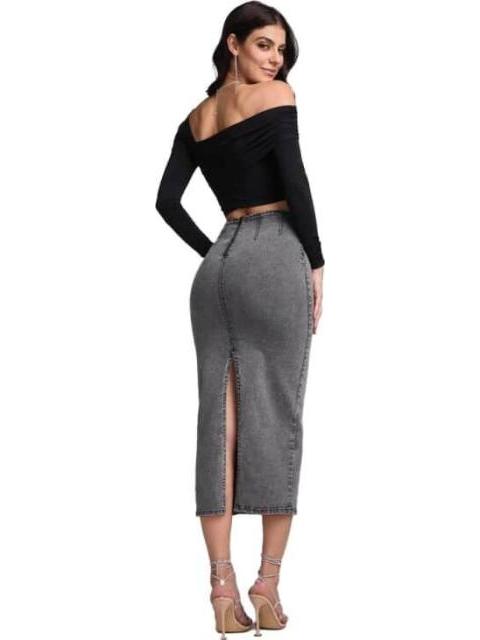 FALDA MEZCLILLA GRIS THALIA SODI