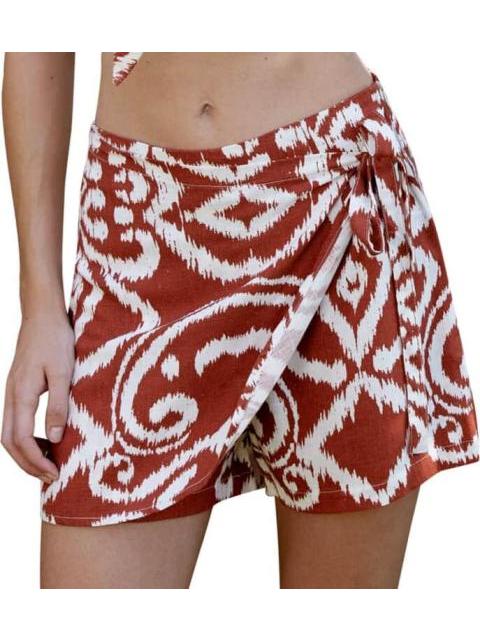 FALDA SHORT DE LINO ROJO LADRILLO HOLLY LAND