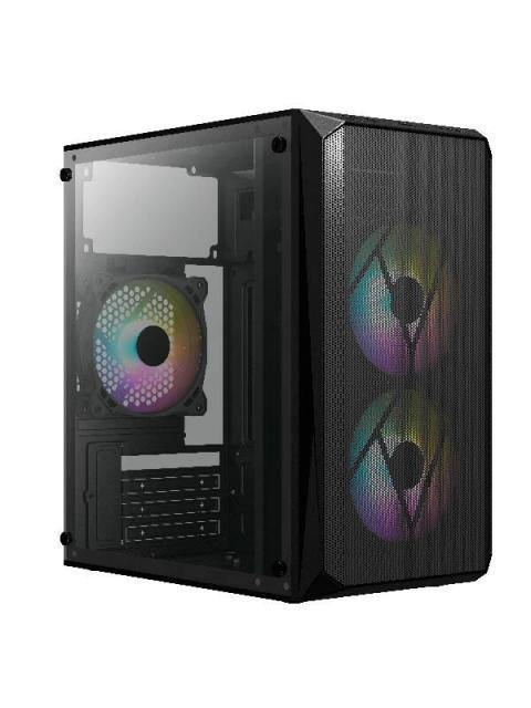 GABINETE ACTECK DOOM GI630 CON VENTANA MICRO-TOWER MICRO-ATX-MINI-ITX USB 3.0-2.0 CON FUENTE DE 500W 3 VENTILADORES RGB INSTALADOS NEGRO