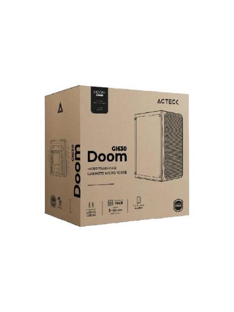 GABINETE ACTECK DOOM GI630 CON VENTANA MICRO-TOWER MICRO-ATX-MINI-ITX USB 3.0-2.0 CON FUENTE DE 500W 3 VENTILADORES RGB INSTALADOS NEGRO