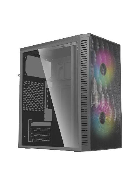 GABINETE ACTECK FUJI GC470 CON VENTANA MINI-TOWER MICRO-ATX-ITX USB 3.0-2.0 CON FUENTE DE 500W 2 VENTILADORES RGB INSTALADOS NEGRO