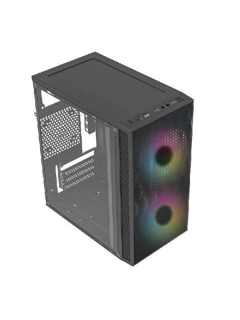 GABINETE ACTECK FUJI GC470 CON VENTANA MINI-TOWER MICRO-ATX-ITX USB 3.0-2.0 CON FUENTE DE 500W 2 VENTILADORES RGB INSTALADOS NEGRO