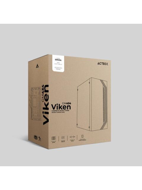 GABINETE ACTECK VIKEN GM434 CON VENTANA RGB MIDI-TOWER ATX-MICRO-ATX-MINI-ATX USB 2.0 CON FUENTE DE 500W SIN VENTILADORES INSTALADOS NEGRO