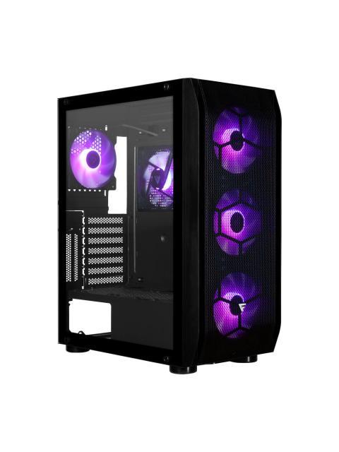 GABINETE GAME FACTOR CSG400 MID TOWER 2 USB 3.2 1X USB C ATXE 5 VEN ARGB CRISTAL TEMP NEGRO