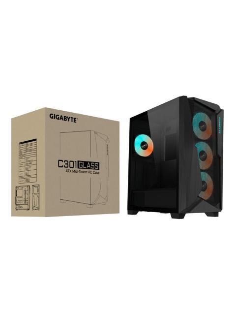 GABINETE GIGABYTE C301 GLASS CON VENTANA MIDI-TOWER ATX-E-ATX-MICRO-ATX-MINI-ITX USB 3.0-USB-C SIN FUENTE 4 VENTILADORES INSTALADOS ARGB NEGRO