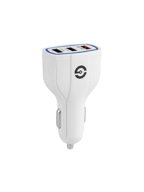 GETTTECH CARGADOR DE COCHE CON 3 PUERTOS USB 1 DE CARGA RAPIDA MODELO VISTOK COLOR BLANCO TAMANO COMPACTO MOD. GCC30FC01