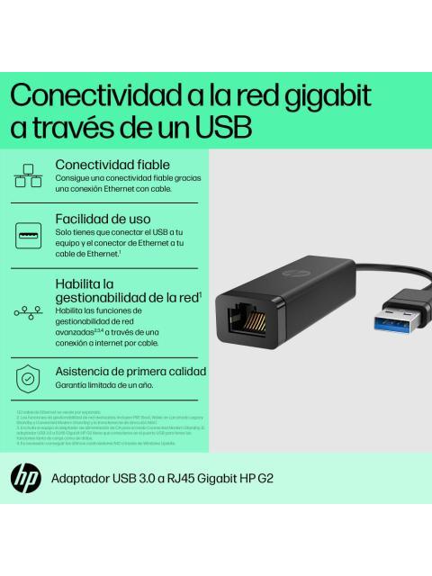 HP ADAPTADOR USB 3.0 MACHO - RJ-45 HEMBRA NEGRO