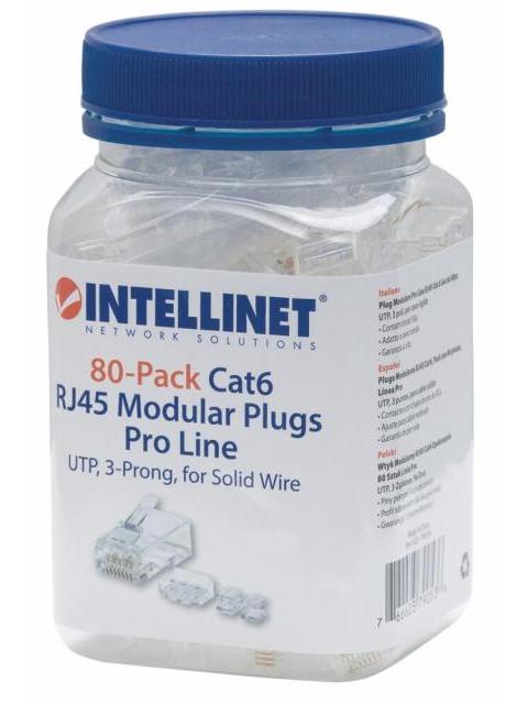 INTELLINET PLUG RJ-45 CAT6 UTP BOTE CON 80 PIEZAS TRANSPARENTES