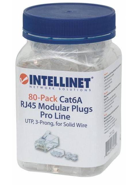 INTELLINET PLUG RJ-45 CAT6A UTP SOLIDO BOTE CON 80 PIEZAS TRANSPARENTES