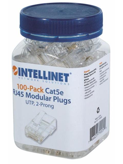 INTELLINET PLUGS MODULARES RJ-45 CATE5E BOTE CON 100 PIEZAS TRANSPARENTES