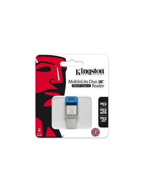 KINGSTON LECTOR DE MEMORIA MOBILELITE DUO 3C MICROSD USB 3.0 10MBIT-S AZUL-PLATA