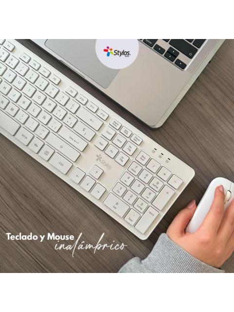 KIT DE TECLADO Y MOUSE STYLOS STPKTM5W INALAMBRICO USB BLANCO ESPANOL
