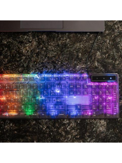 KIT GAMER DE TECLADO Y MOUSE PERFECT CHOICE HELUMO ALAMBRICO USB TRANSPARENTE ESPANOL
