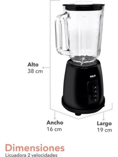 LICUADORA RCA CON VASO DE CRISTAL DOS VELOCIDADES Y PULSO NEGRO RCA