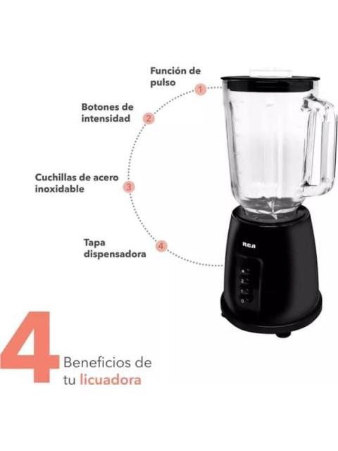 LICUADORA RCA CON VASO DE CRISTAL DOS VELOCIDADES Y PULSO NEGRO RCA