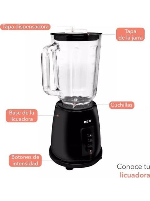 LICUADORA RCA CON VASO DE CRISTAL DOS VELOCIDADES Y PULSO NEGRO RCA