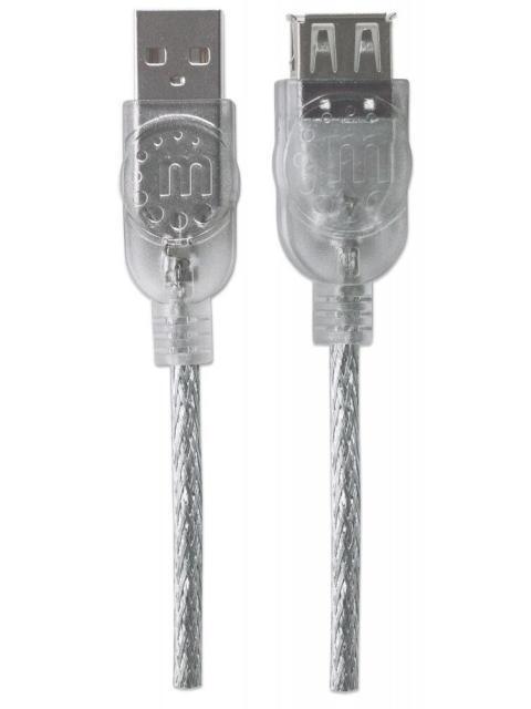 MANHATTAN CABLE EXTENSION DE ALTA VELOCIDAD USB 2.0 USB A MACHO - USB A HEMBRA 4.5 METROS PLATEADO