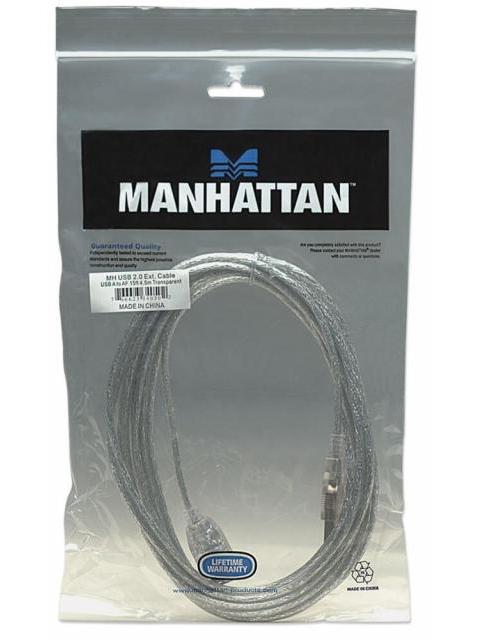 MANHATTAN CABLE EXTENSION DE ALTA VELOCIDAD USB 2.0 USB A MACHO - USB A HEMBRA 4.5 METROS PLATEADO