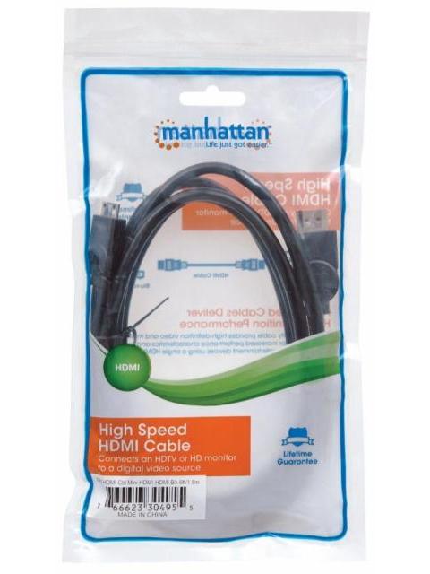 MANHATTAN CABLE HDMI DE ALTA VELOCIDAD MINI HDMI MACHO - HDMI MACHO 4K 1.8 METROS NEGRO