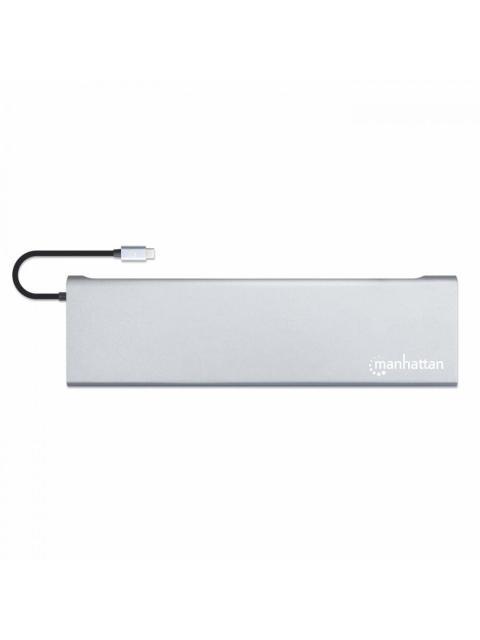MANHATTAN DOCKING STATION USB C - 3X USB 3.0 1X USB C 1X HDMI 1X VGA 1X MINI DISPLAYPORT 1X RJ-45 1X SD HEMBRA 5000 MBIT-S GRIS