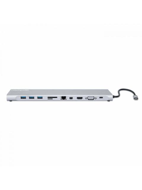 MANHATTAN DOCKING STATION USB C - 3X USB 3.0 1X USB C 1X HDMI 1X VGA 1X MINI DISPLAYPORT 1X RJ-45 1X SD HEMBRA 5000 MBIT-S GRIS