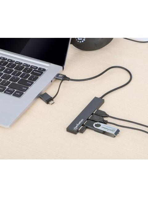 MANHATTAN HUB USB C-A - 4X USB A 3.2 GRIS