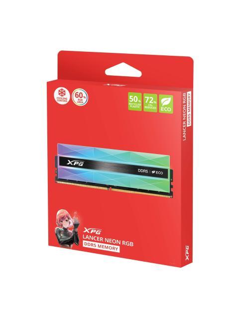 MEMORIA RAM ADATA XPG LANCER NEON RGB DDR5 KIT 2X16GB UDIMM 7200MT-S. DISIPADOR DE ALUMINIO GRIS PLATEADO. AX5U7200C3416GDCLANRSG