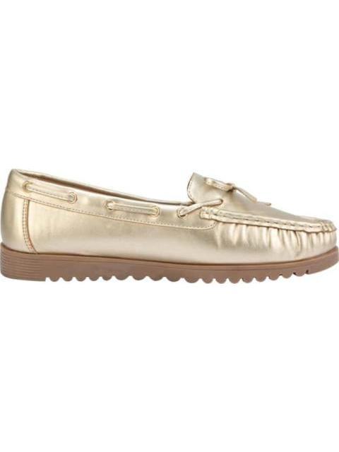 MOCASIN METALICO CON MOÑO ORO SHOSH