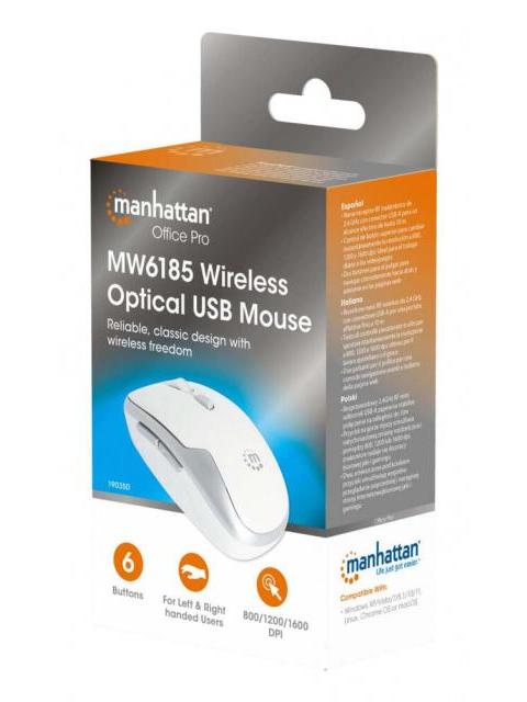 MOUSE MANHATTAN MW6185 INALAMBRICO OPTICO 1.600DPI RF INALAMBRICO BLANCO